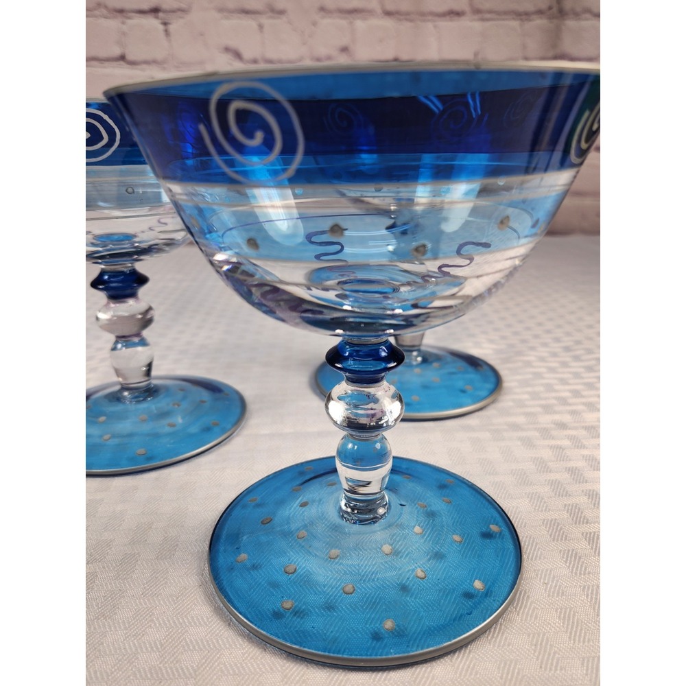 Gorgeous Deep Blue Margarita Glasses Metallic Silver Set of 3